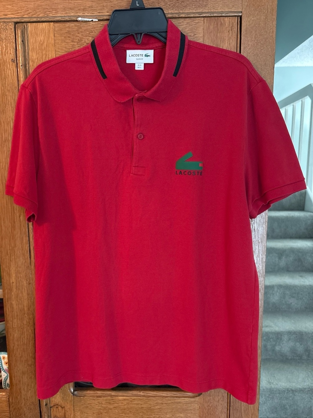Lacoste Men's Red Polo Shirt with Contrast Collar Detail Block Alligator RARE!